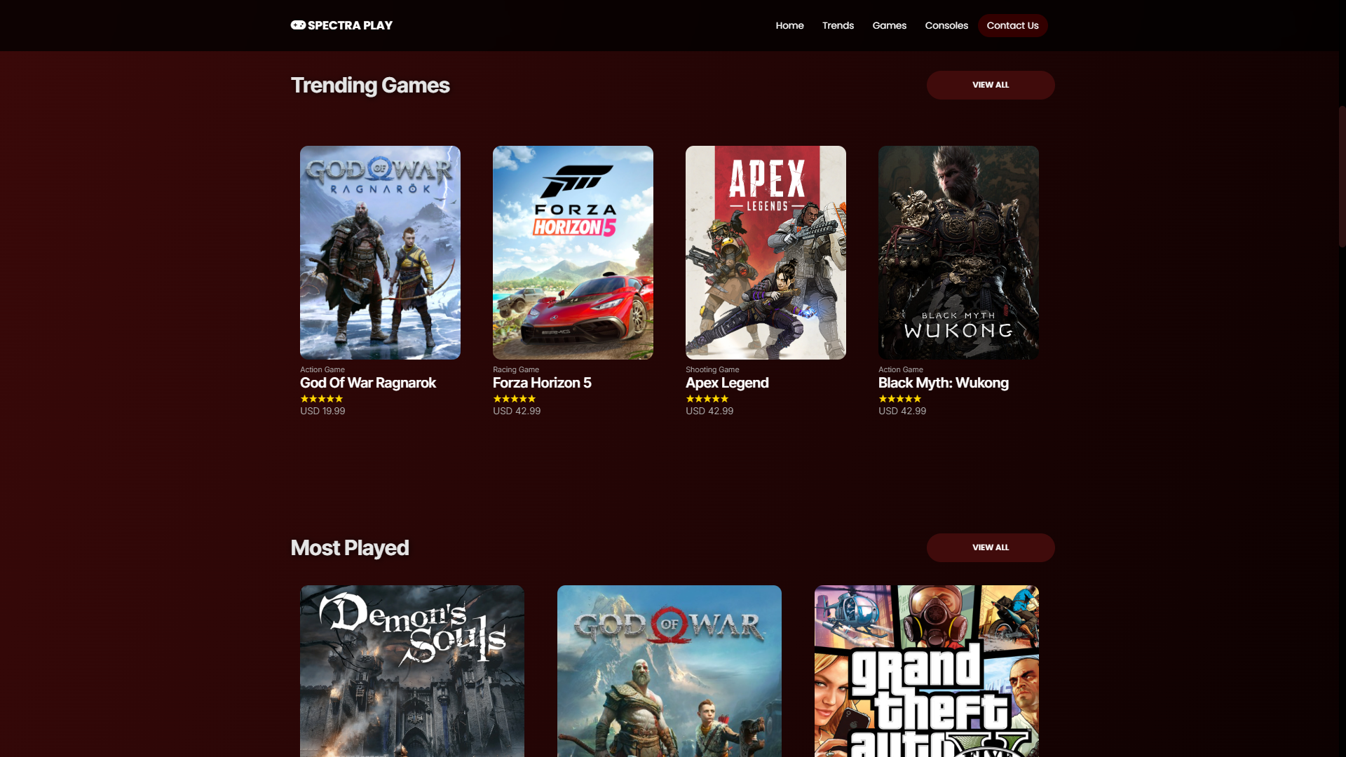 Spectra Play - A Gaming Documentation and Store with Subtle Animations